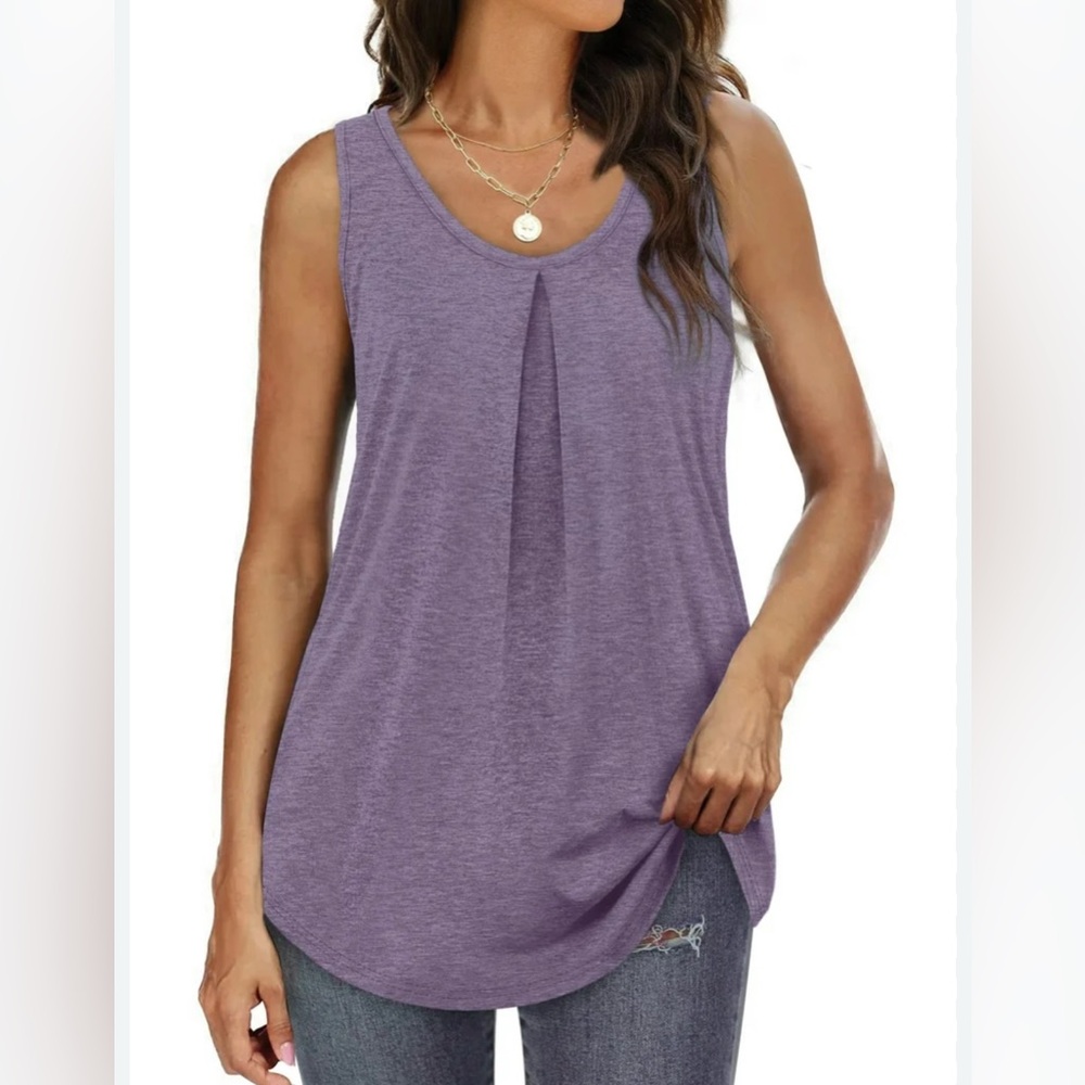 MOSHU Summer Tank Tops for Women V-neck Sleeveless Shirts Pleated Front Tops NWT